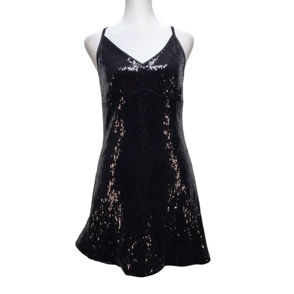 Black Sequin Sleeveless Cocktail Mini Dress WOMENS By Meetjen Size M - Picture 1 of 12